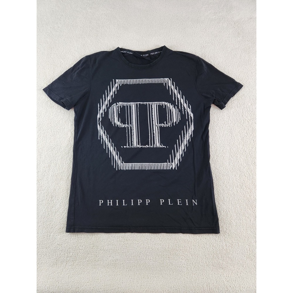 Philipp Plein Homme Mens Black Hexagon Logo Rhinestone Graphic T-Shirt Medium